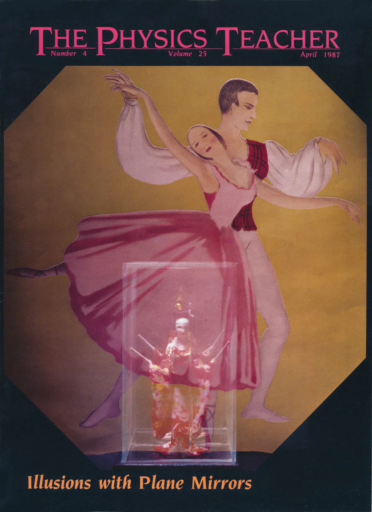 Physics Teacher cover with doll in class box and superimposed reflected pocture of dancers.